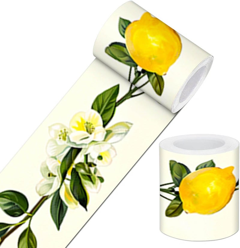 IVN Wallpaper Border Peel and Stick Wall Lemon Floral Decorative Wall Trim Self Adhesive Border for Walls Mirror Frame Accent Strip for Bedroom Kitchen LivingRoom Fresh Design 4x196 Inch - Image 1